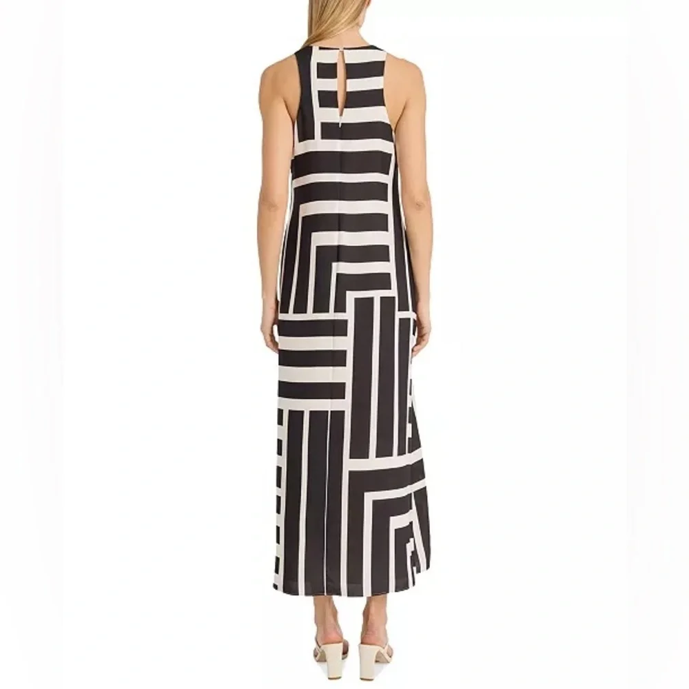 NWT Donna Morgan Black Cream Geometric Stripe Maxi Dress Sz 2 Sleeveless A-Line - Picture 3 of 12